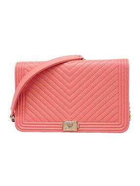 Chanel Wallet on Chain Boy Caviar Leather Pink Silver Shoulder Bag
